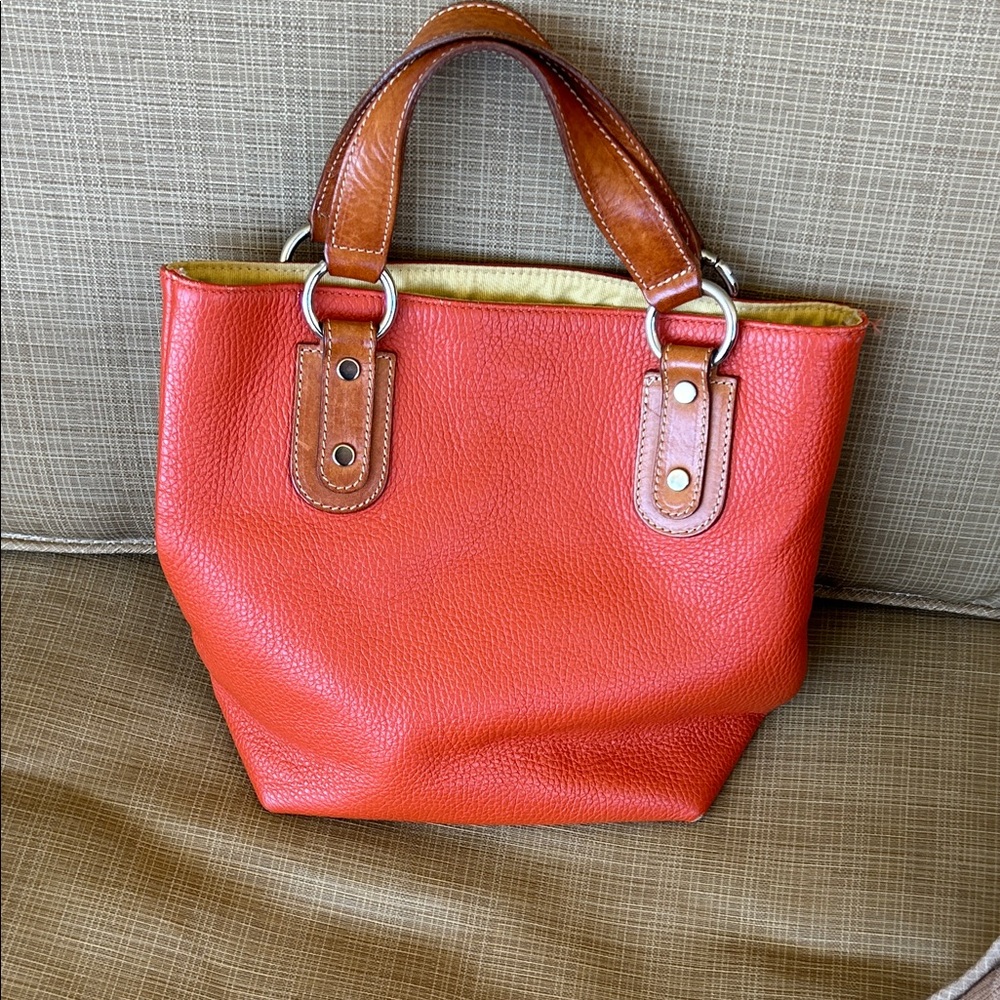 Maurizio Taiuti Vibrant orange and Tan Satchel
